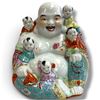 Image 1 : Porcelain Laughing Buddha Figurine w Five Children 9" Tall