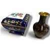 Image 4 : Cloisonné Enamel Vases & Lidded Box Set Tallest is 4.25"