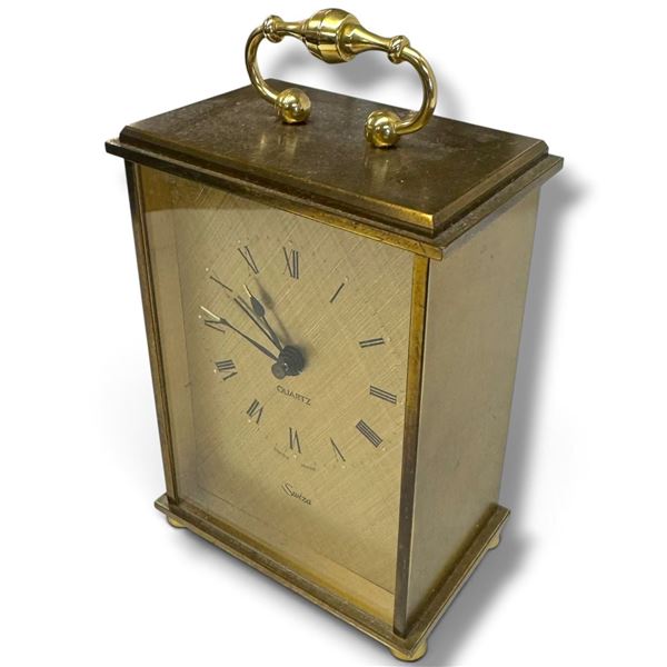 Swiza Quartz Brass Carriage Clock Swiss Made 6" Tall