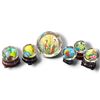 Image 1 : Set of 5 Chinese Hand Painted Glass Orbs w Wooden Stands Largest is 3" in Diameter