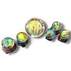 Image 2 : Set of 5 Chinese Hand Painted Glass Orbs w Wooden Stands Largest is 3" in Diameter
