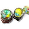 Image 3 : Set of 5 Chinese Hand Painted Glass Orbs w Wooden Stands Largest is 3" in Diameter