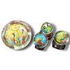 Image 4 : Set of 5 Chinese Hand Painted Glass Orbs w Wooden Stands Largest is 3" in Diameter