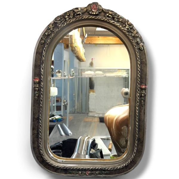Ornate Wall Mirror w Floral Decorated Frame 13.5x20"