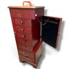 Image 7 : Painted Wood Jewelry Armoire with Mirror, 7 Drawers & Side Doors, Chinese-Style Bird Motifs, 38 In.