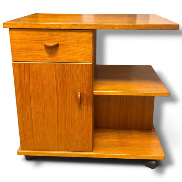 Mid-Century Modern Modular Wooden Cabinet, Shelves, Drawer & Castors, 23.75 x 14.75 x 23.5 Inches H.