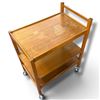Image 2 : Mid-Century Oak Trolley Cart w Metal Caster Wheels 23x15.5x29"