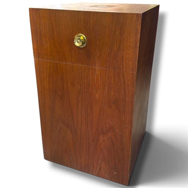 Mid Century Design Wooden Box w Brass Knob & Red Interior Lining 13x13x22"