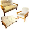 Image 1 : Mid-Century Modern Beige Fabric & Wood Sofa Set