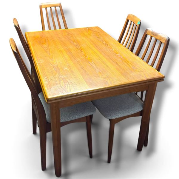 Teak Mid-Century Modern Extension Dining Table & 6 Chairs, Made in Thailand, 2x 19.5 Inch Leaves Set