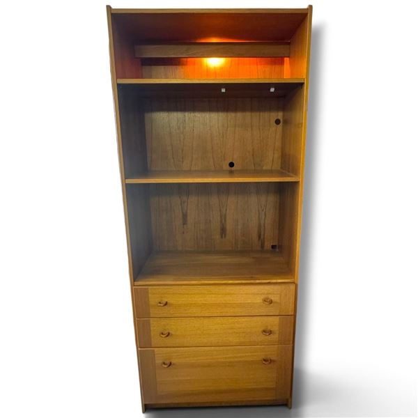 Mid-Century Modern Lighted Wooden Bookcase With Drawers (30.5" X 15.5" X 73.5")