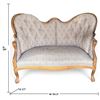 Image 2 : Carved Wood Settee with Tufted Blue-Gray & Cream Medallion Upholstery