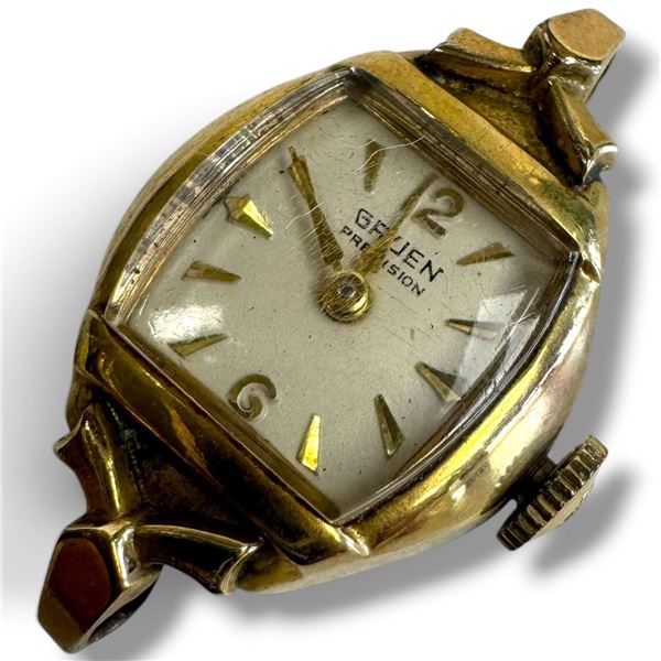 Vintage Ladies Gruen Watch Face with 10KT Rolled Gold Case - Stainless Steel Back