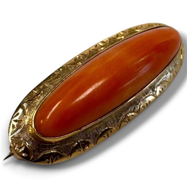 Antique 10 KT Gold Peach Coral Brooch - 3.7mm x 32mm (Total weight: 3.47 grams)