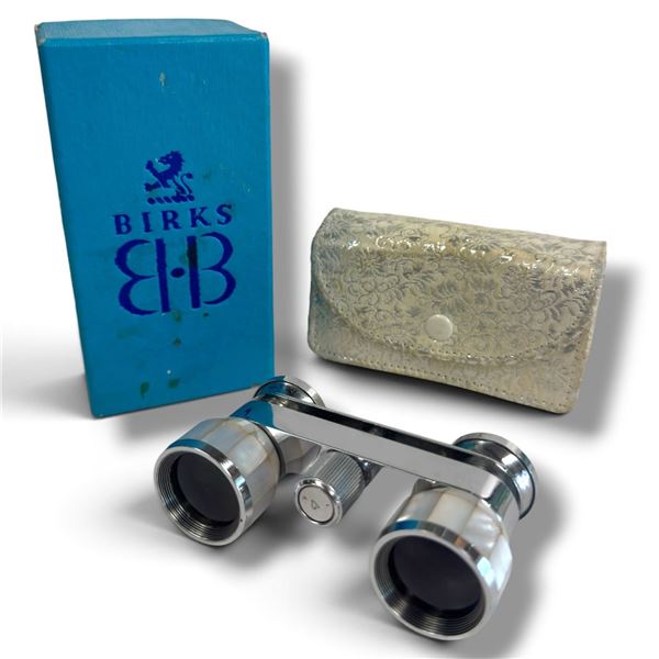 Vintage Birks Mother-of-Pearl Opera Glasses in Original Case and Birks Box