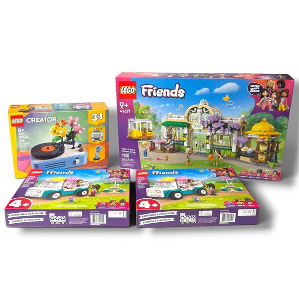LEGO Friends 42671 Cafe, 2x 42644 Ice Cream Trucks & Creator 31172 Record Player, 4 Sealed Sets Lot