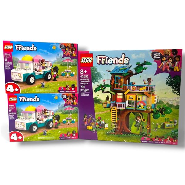 LEGO Friends 42652 Friendship Tree House Hangout & 2x 42644 Heartlake City Ice Cream Trucks, Sealed