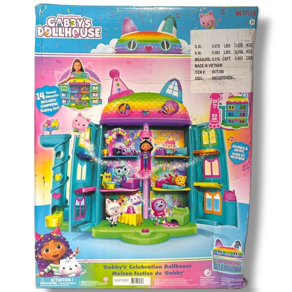 Gabby's Dollhouse Celebration Dollhouse, 14 Pieces, Gabby Girl, Sounds & Music, DreamWorks
