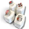 Image 1 : 4 New Rings * all stamped .925 * (Pink Rhodochrosite, Carnelian, Coral & Crystals) Longest ring is 3