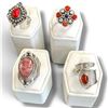 Image 2 : 4 New Rings * all stamped .925 * (Pink Rhodochrosite, Carnelian, Coral & Crystals) Longest ring is 3