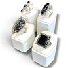 Image 1 : 4 New Rings * all stamped .925 * (Snowflake Obsidian plus Polished & Faceted Black Onyx)  Longest ri