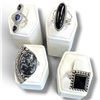 Image 2 : 4 New Rings * all stamped .925 * (Snowflake Obsidian plus Polished & Faceted Black Onyx)  Longest ri