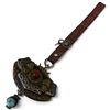 Image 1 : Antique Tibetan Flint and Tinder Pouch - Leather base with gemstone with chased brass & silverwork