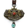 Image 2 : Antique Tibetan Flint and Tinder Pouch - Leather base with gemstone with chased brass & silverwork