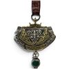Image 3 : Antique Tibetan Flint and Tinder Pouch - Leather base with gemstone with chased brass & silverwork