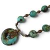 Image 2 : Carved Chinese Jade Pendant & Turquoise Ring of Life on Beaded Choker (Chinese pendant is 32mm x 52m