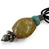 Image 3 : Carved Chinese Jade Pendant & Turquoise Ring of Life on Beaded Choker (Chinese pendant is 32mm x 52m