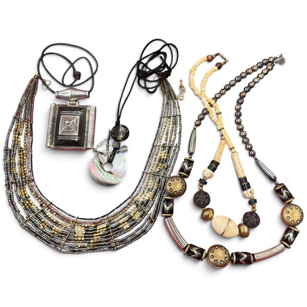 Group of 5 Distinctive Necklaces - Wide Variety of Metal & Natural Bead Materials