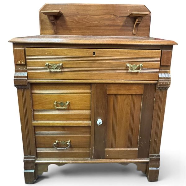 Early 20th Century Wooden Sideboard W Brass Handles 29x15x38"
