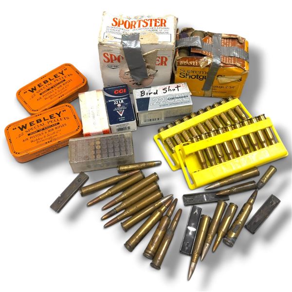 Assorted Vintage Ammunition Lot, .22 LR, 12 Gauge Rifle Cartridges & Webley .22 Airgun Pellets Boxes