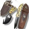 Image 2 : CRKT & Outdoor Edge Folding Hunting Knife Lot, 4 Knives, Gut Hook, Camo Handles & Leather Sheaths