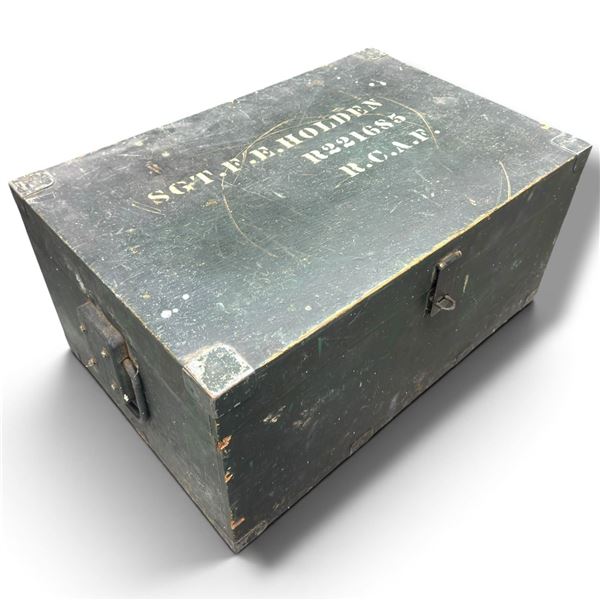Military Storage Box Foot Locker R.C.A.F Marked Sgt J.F.E. Holden 26x17x12"