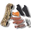 Image 1 : Outdoor Accessory Lot: Flambeau Camo Bandolier, Holsters, Compass & Assorted Knife Sheaths