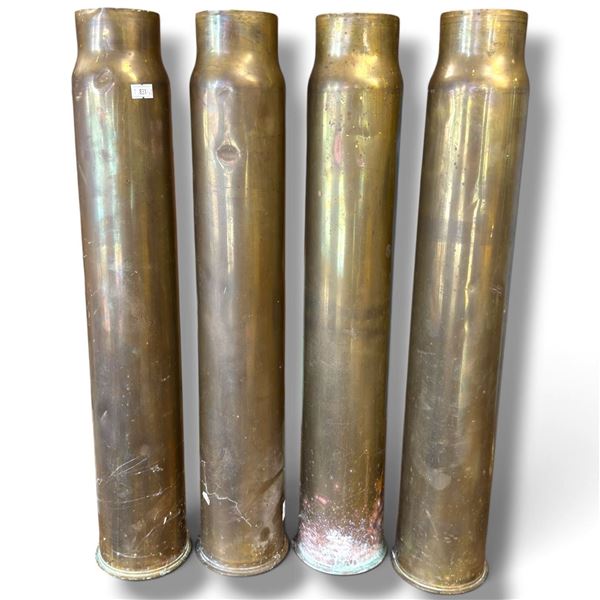 4 US Navy 3-Inch/50 Cal Brass Artillery Shell Cases, 22.75 Inches Tall, Vintage Military Display Lot