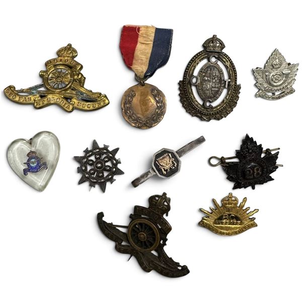 Canadian & British Military Artillery & Regiment Badge Collection, Medal, Sweetheart Pin & Insignia.