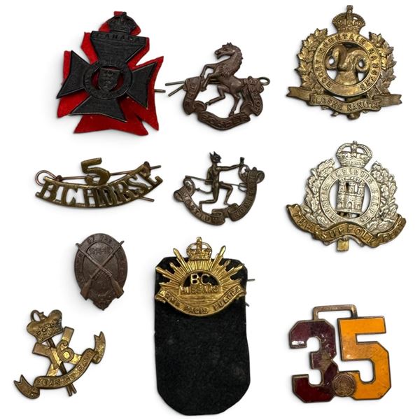 Canadian & British Military Cap Badge Collection, Rocky Mountain Rangers, BC Hussars & Artillery Pin