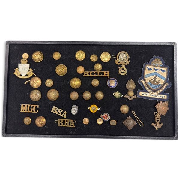 Canadian Military Cap Badges, Collar Insignia & West Vancouver Patch Collection, Brass & Cloth Badge