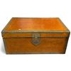 Image 1 : Leather-Covered Wood Travel Trunk with Brass-Tone Studded Mounts & Black Interior