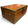 Image 4 : Leather-Covered Wood Travel Trunk with Brass-Tone Studded Mounts & Black Interior