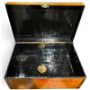 Image 5 : Leather-Covered Wood Travel Trunk with Brass-Tone Studded Mounts & Black Interior