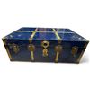 Image 1 : Vintage Blue Plywood Steamer Trunk with Brass-Tone Hardware & Interior Tray (36 x 20 x 14 in.)