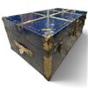 Image 4 : Vintage Blue Plywood Steamer Trunk with Brass-Tone Hardware & Interior Tray (36 x 20 x 14 in.)