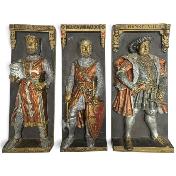 Marcus Designs - Richard I, Robert Bruce & Henry VIII Relief Plaques, Set of 3 (14 in.)