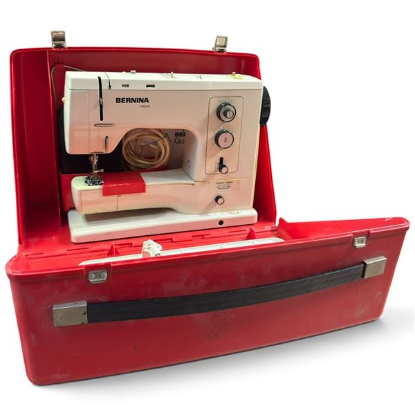 Bernina Record 830 Sewing Machine, 1975, Serial 15029296, Red Carrying Case & My Bernina Guide Book.