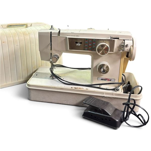 Vintage Morse Model 300-F Sewing Machine, c.1970, Buttonholer, Foot Pedal & Hard Carrying Case, 115V