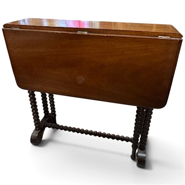 Antique Barley Twist Gateleg Drop-Leaf Table, 27 X 8 X 25", Extends 31.5", Two 11.75" Leaves